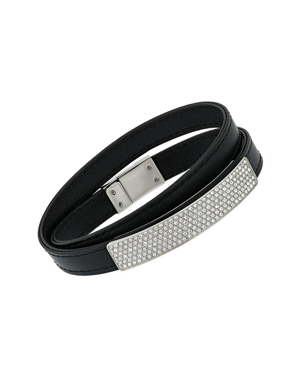 Swarovski Crystal Vio Plated Wrap Leather Bracelet in Black | Lyst