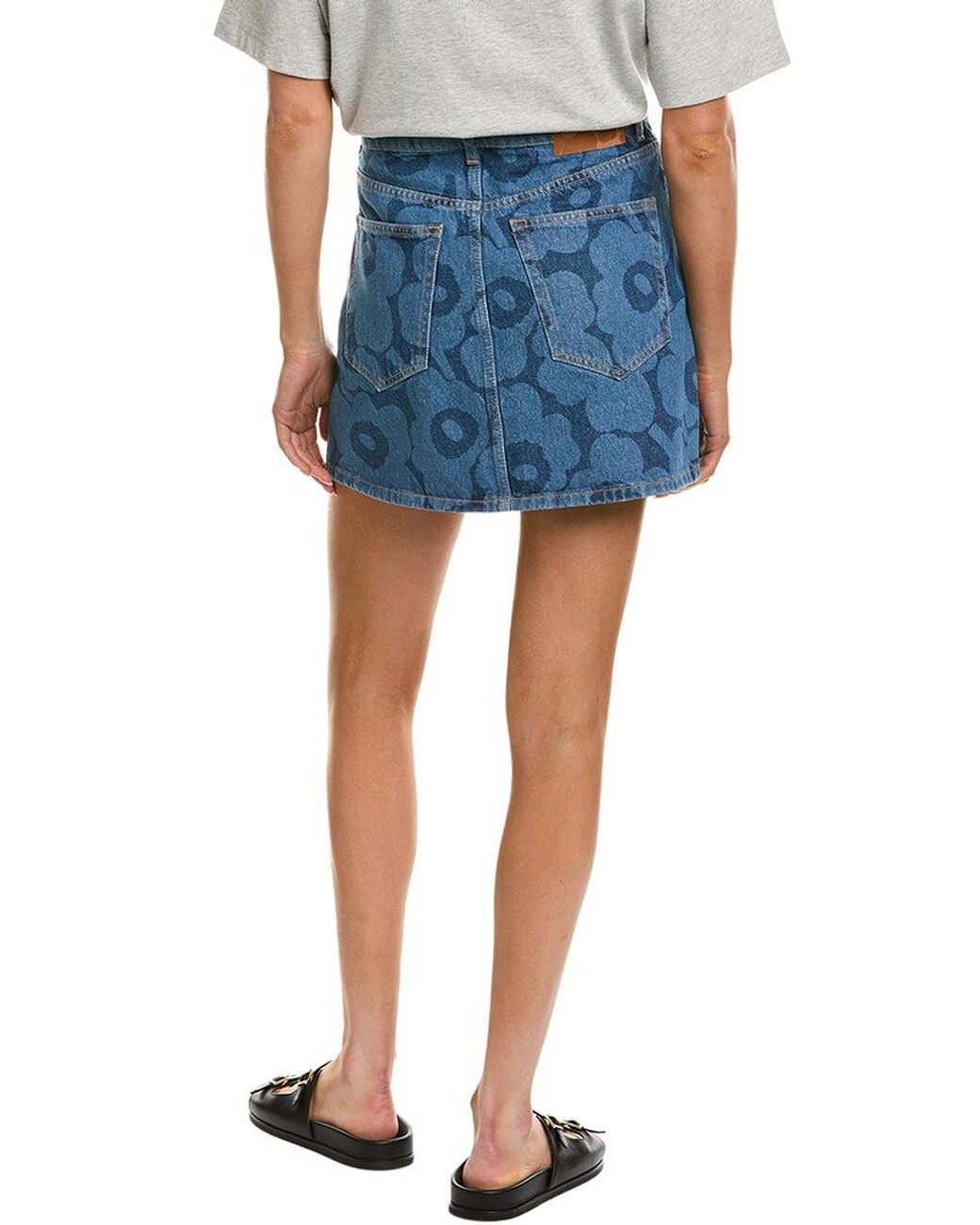 Marimekko Blue Maridenim Ruudut Unikko Denim Skirt