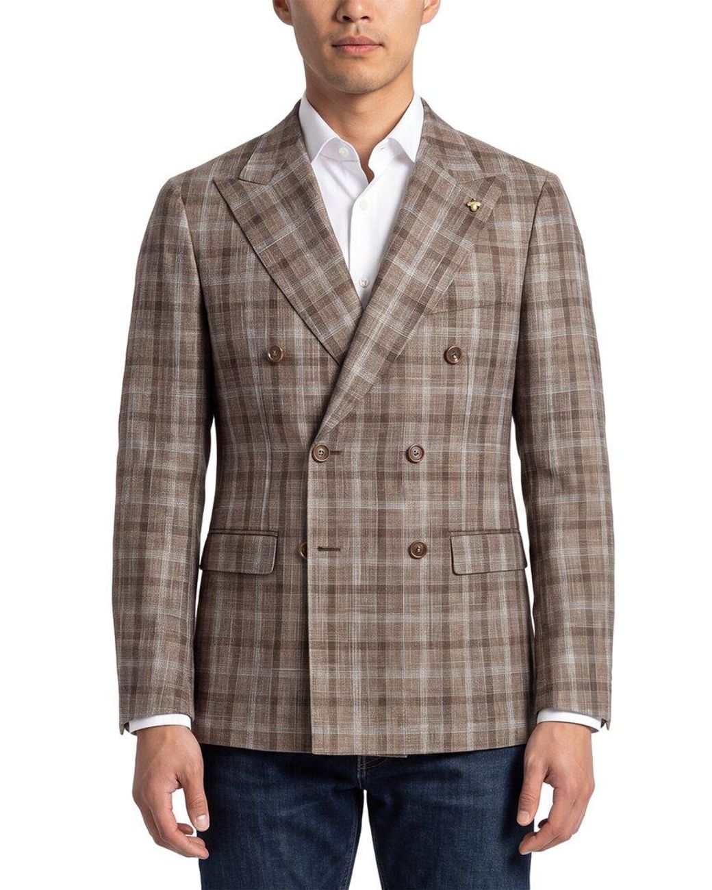 Corneliani Brown Cc Collection Double-Breasted Wool & Linen-Blend Blazer for men