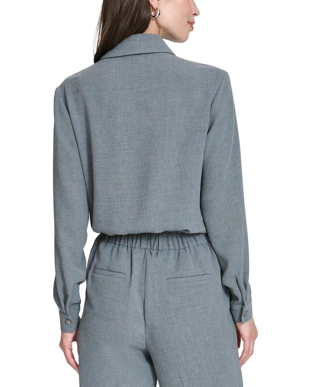 Halston Heritage Gray Long Sleeve Twist Waist Top