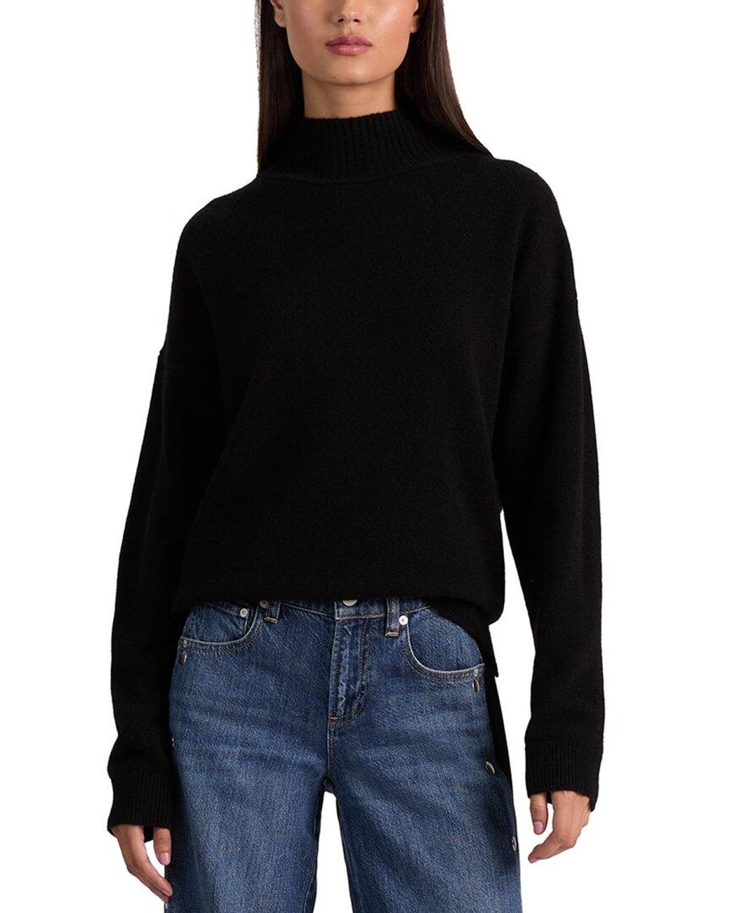 Alice + Olivia Black Melie Mock Neck Cashmere-Blend Pullover