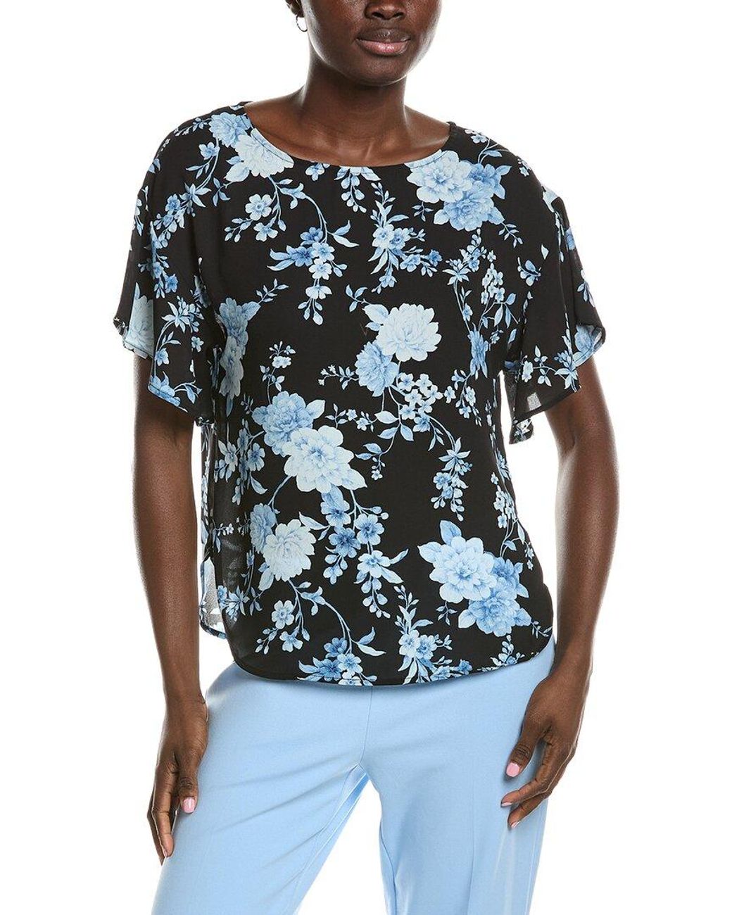 Anne Klein Blue Batteau Neck Blouse