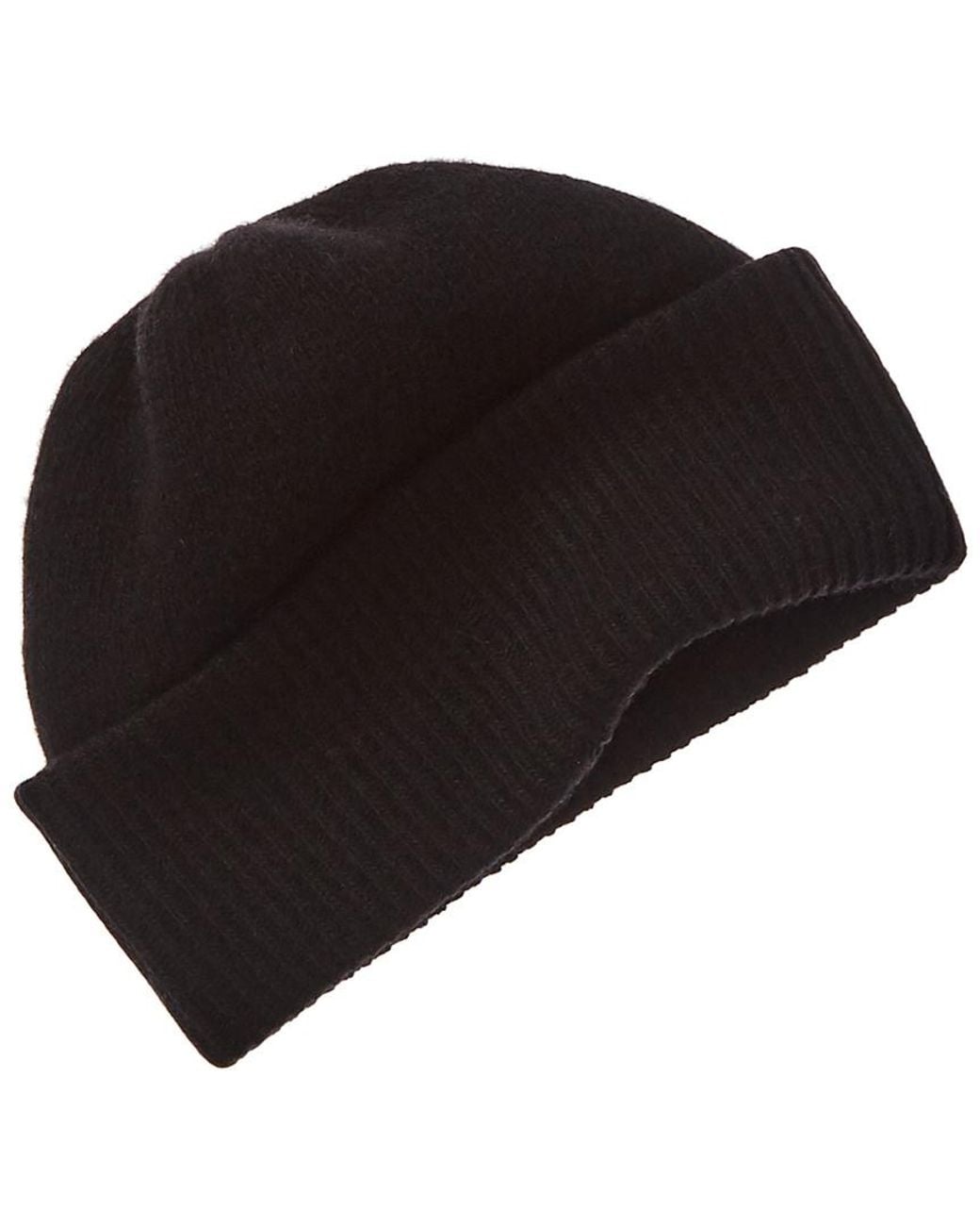 Portolano Black Folded Cuff 100% Cashmere Beanie for men