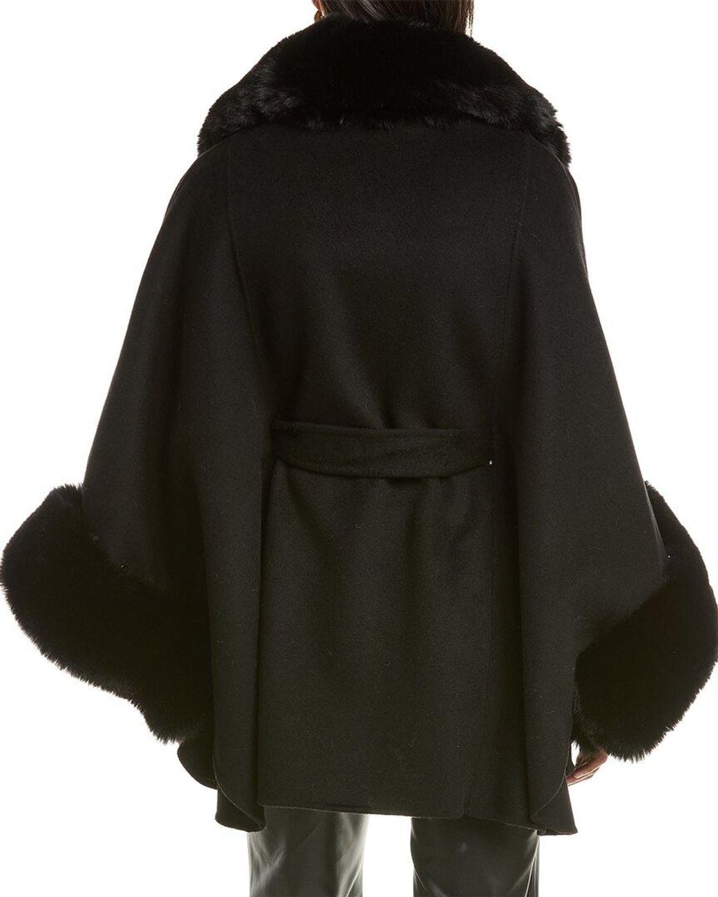 La Fiorentina Black Faux Fur Trim Cape