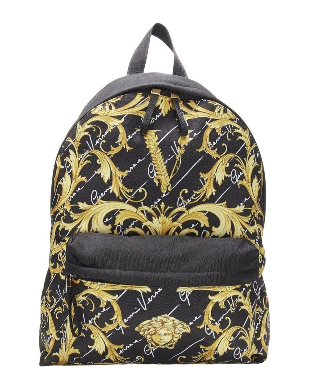 Versace Gray Medusa Print Nylon Gianni Signature Barocco Virtus Backpack Never Carried (Authentic Pre-Loved)