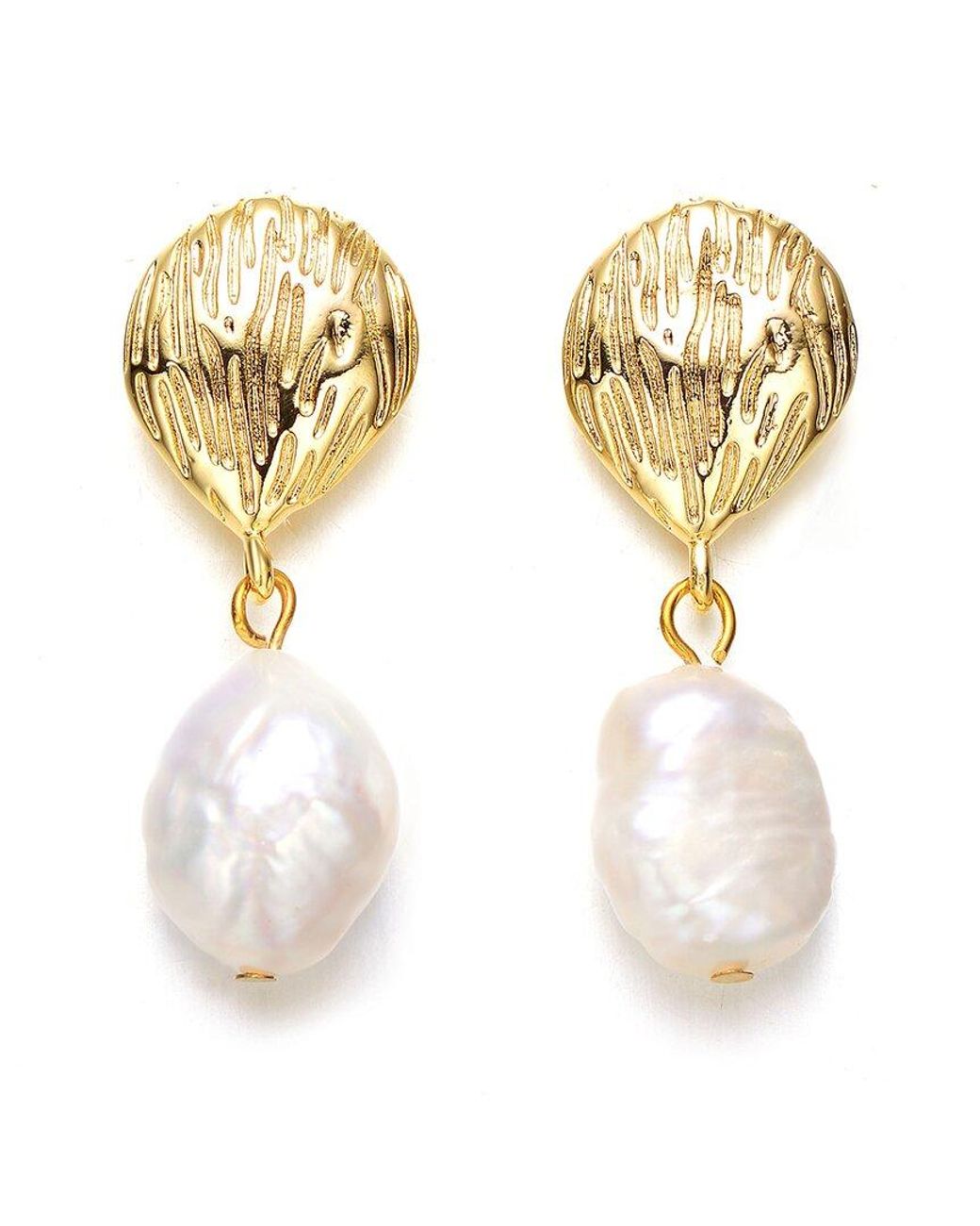 Genevive Jewelry Metallic 14k Over Silver 7-9.5mm Pearl Earrings