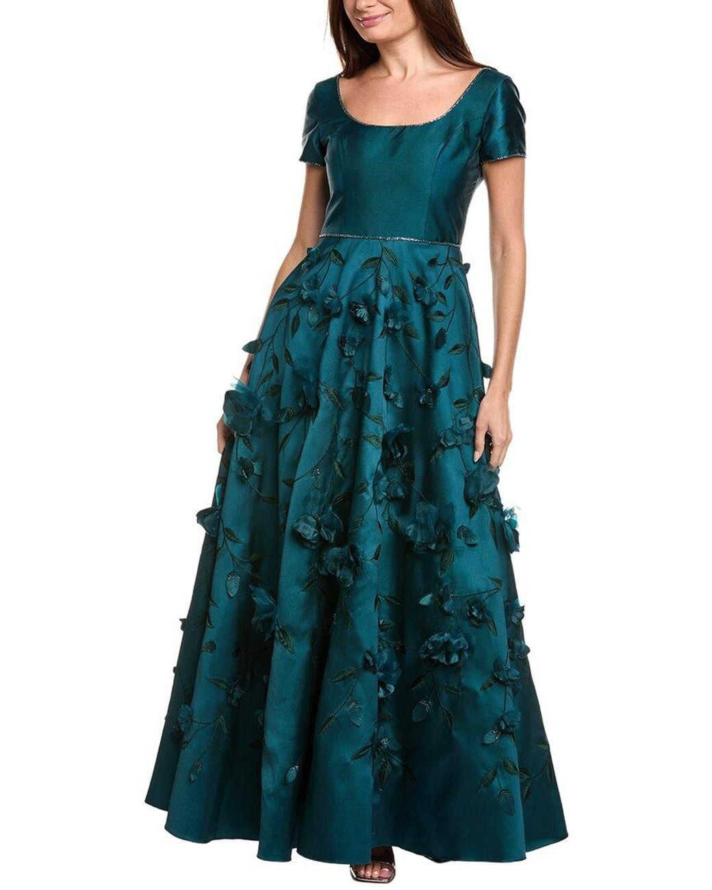 THEIA Green Selma 3D Flower Gown