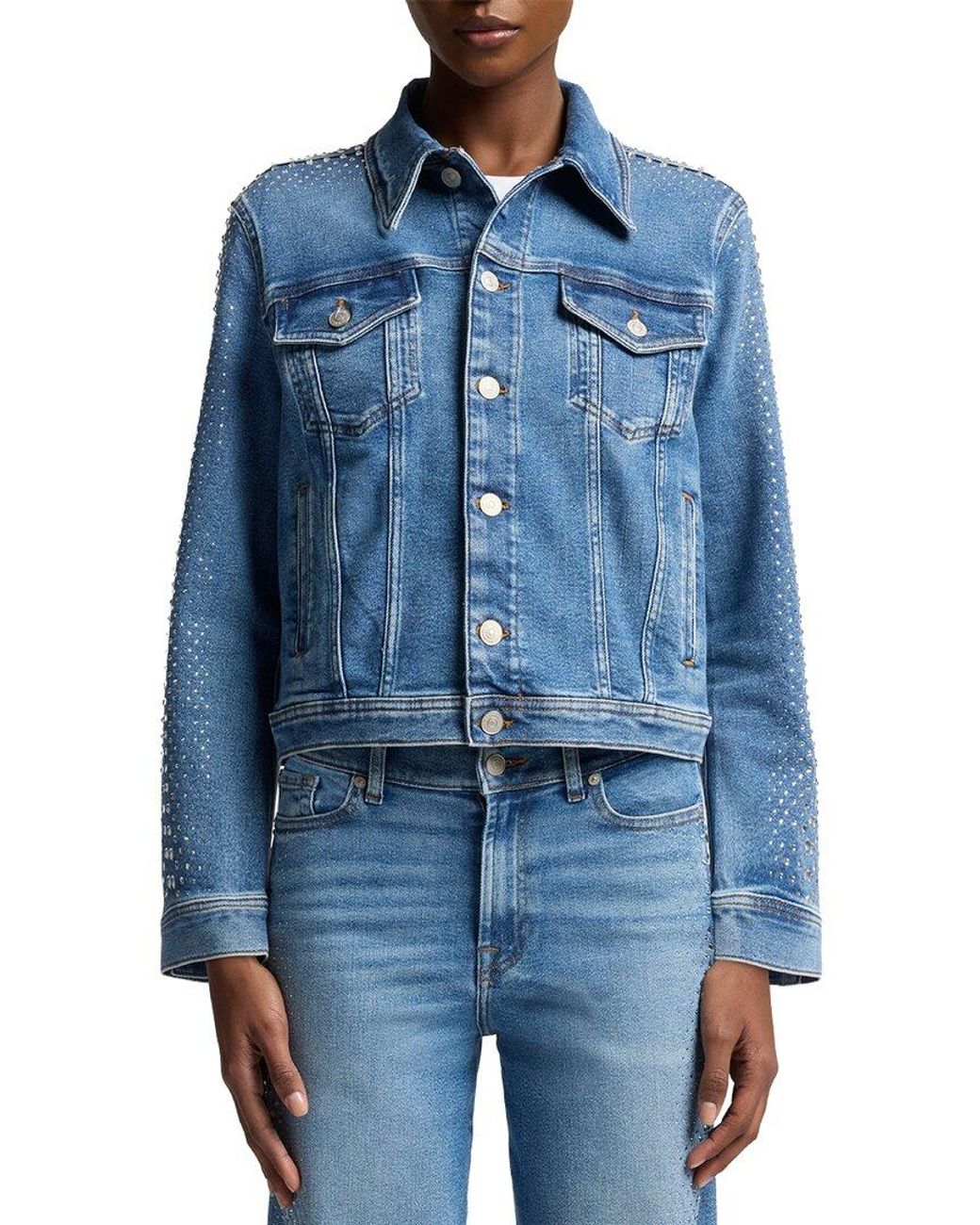 7 For All Mankind Blue Adi Embellished Jean Trucker Jacket