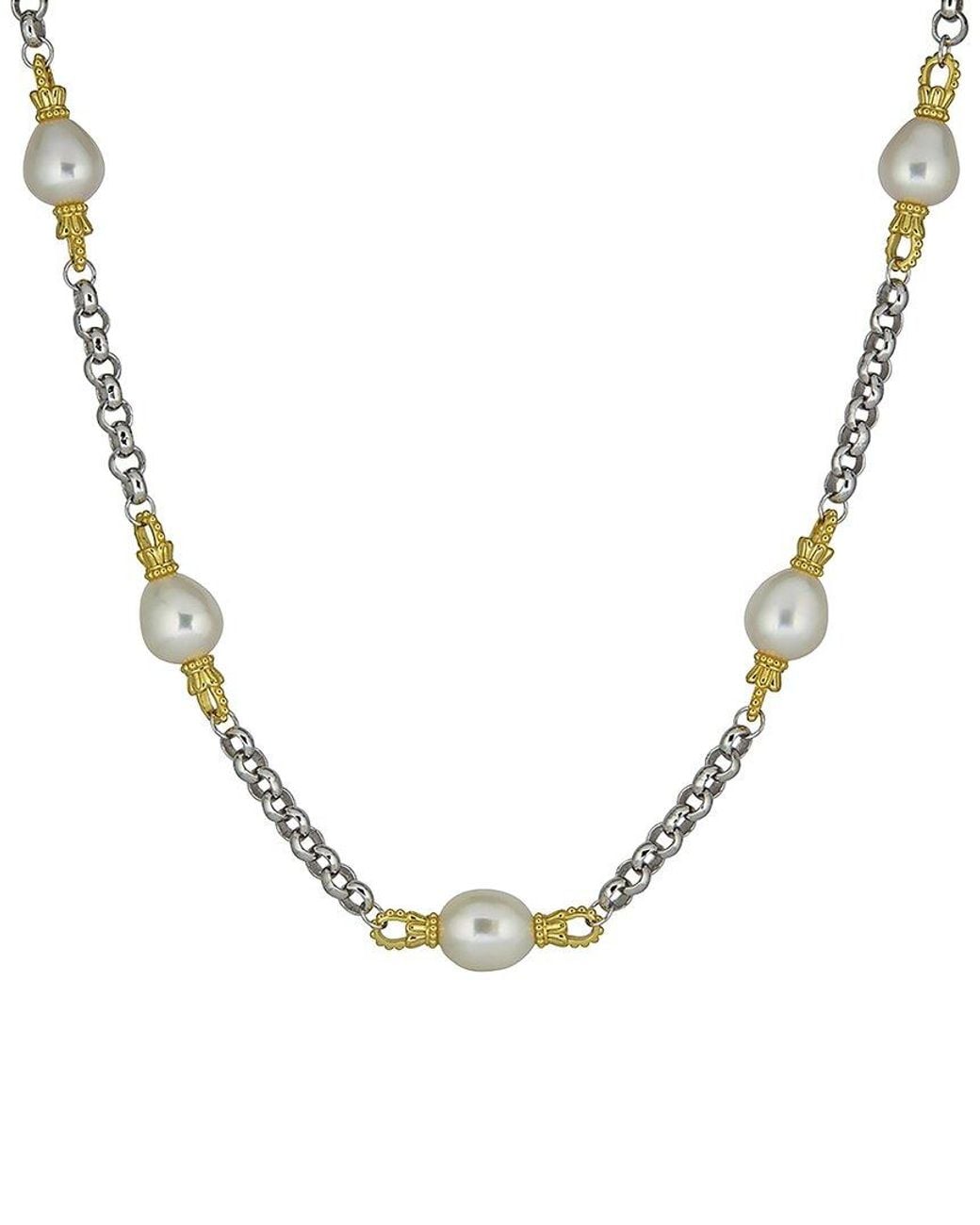 Belpearl Metallic Plated 9-4Mm Pearl Links Necklace