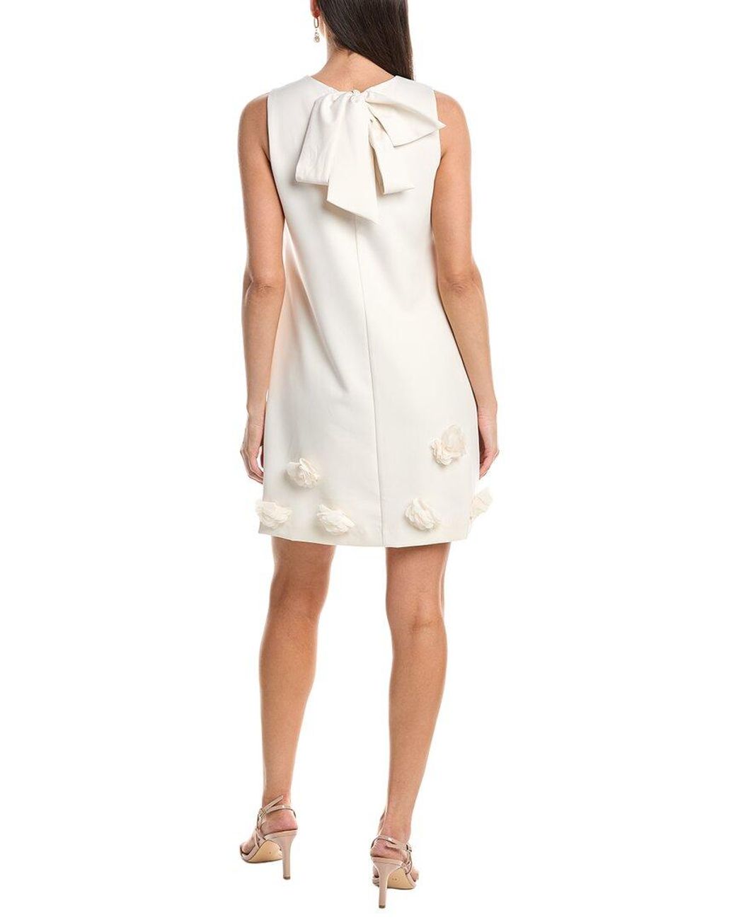 Anne Klein White Rosette Hem Sleeveless Shift Dress