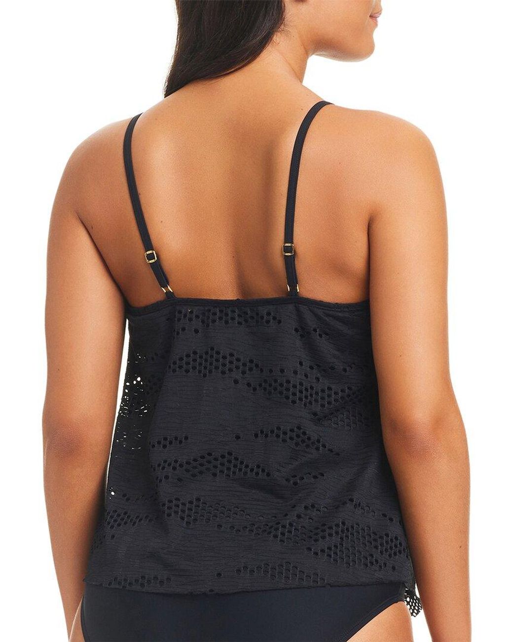 Beyond Control Swimwear Black Textured Solids High Neck Tankini