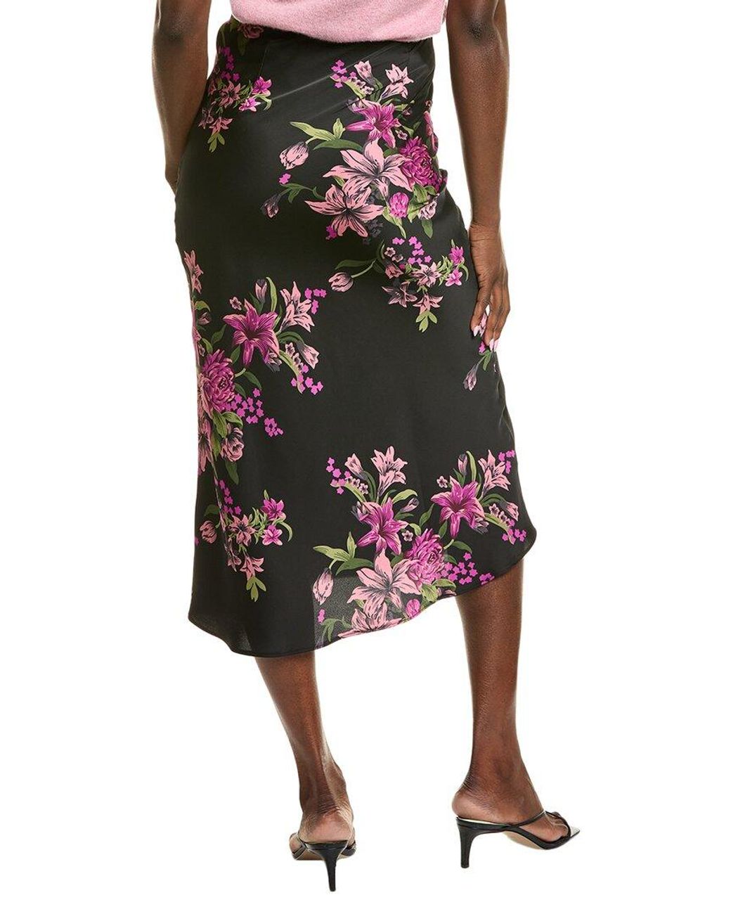Gracia Black Satin Fishtail Midi Skirt