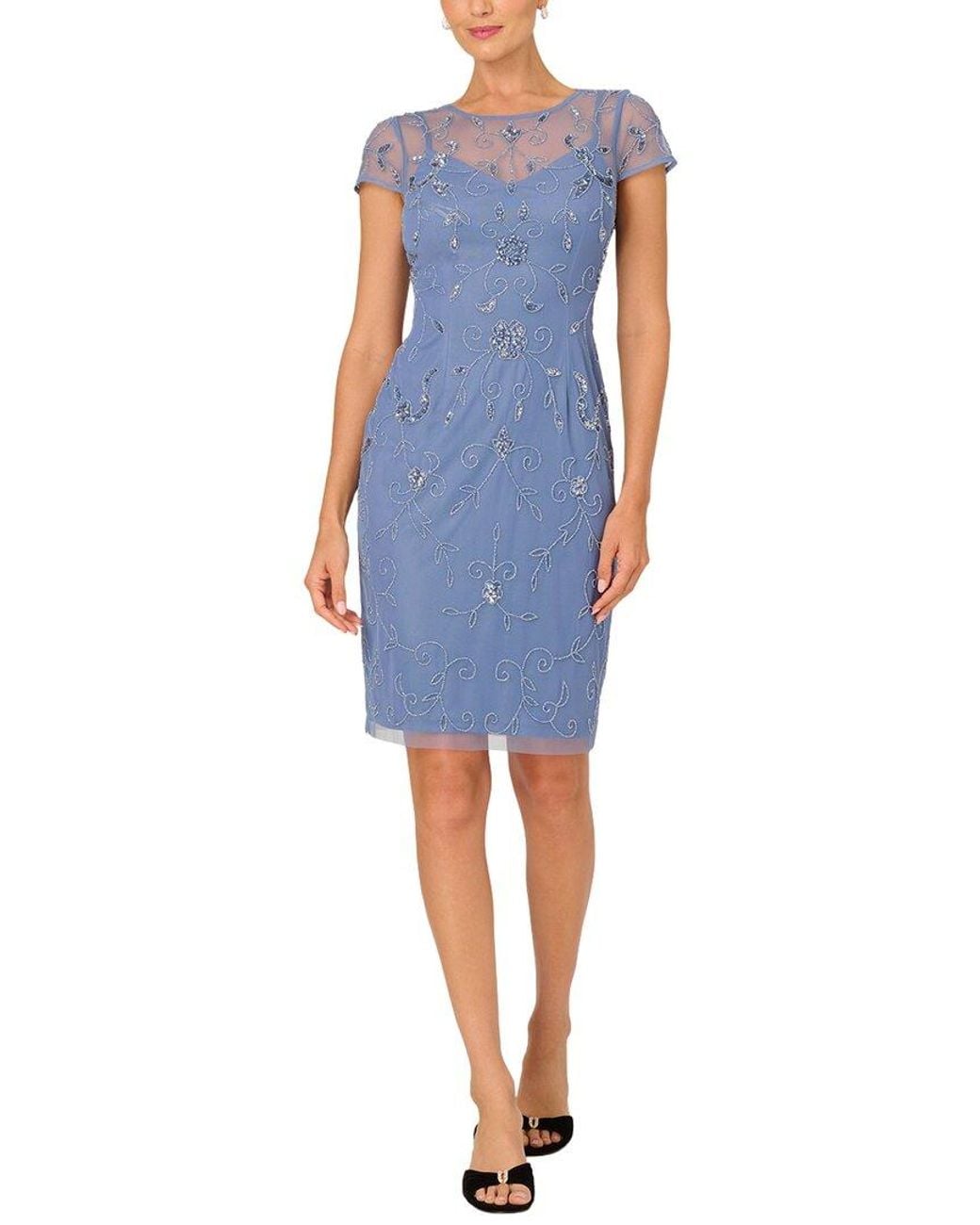 Adrianna Papell Blue Short Sleeve Mini Dress