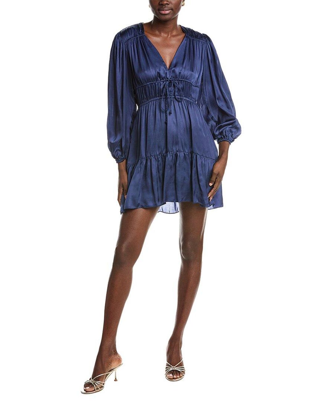 Maje Blue Gathered Satin Mini Dress