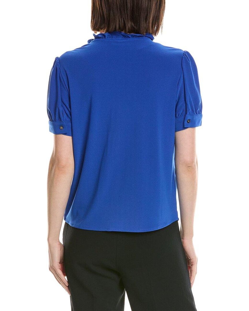 Cece Blue Ruffle Trim Blouse