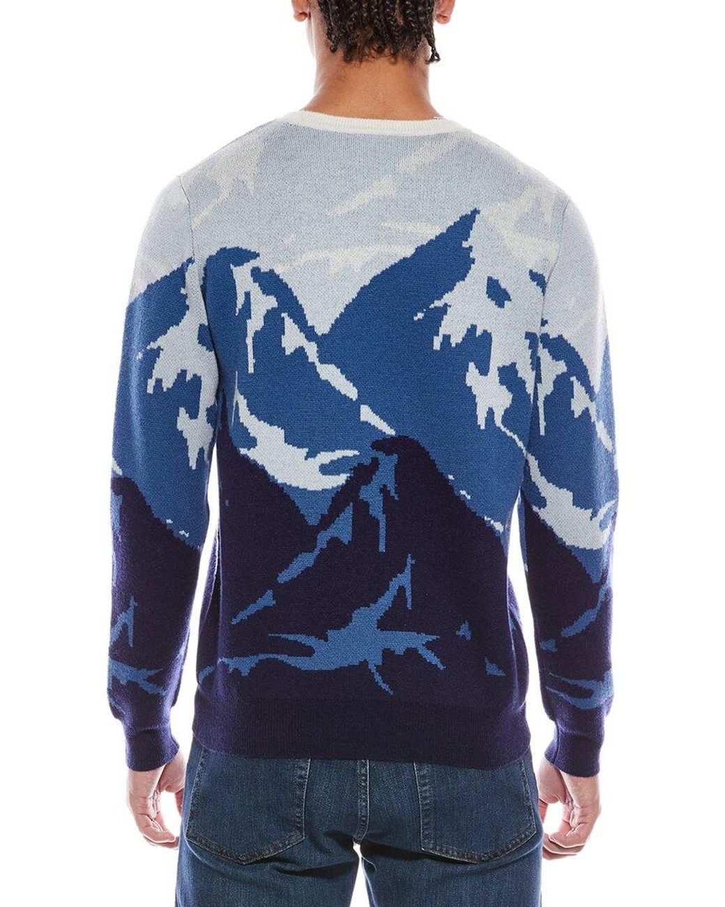 Brodie Cashmere Blue Graphic Mountain Wool & Cashmere-Blend Crewneck Sweater for men