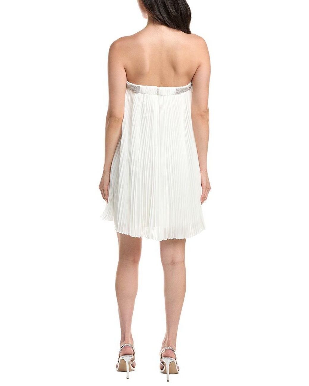 Tadashi Shoji White Jemny Pleated Chiffon Trapeze Mini Dress