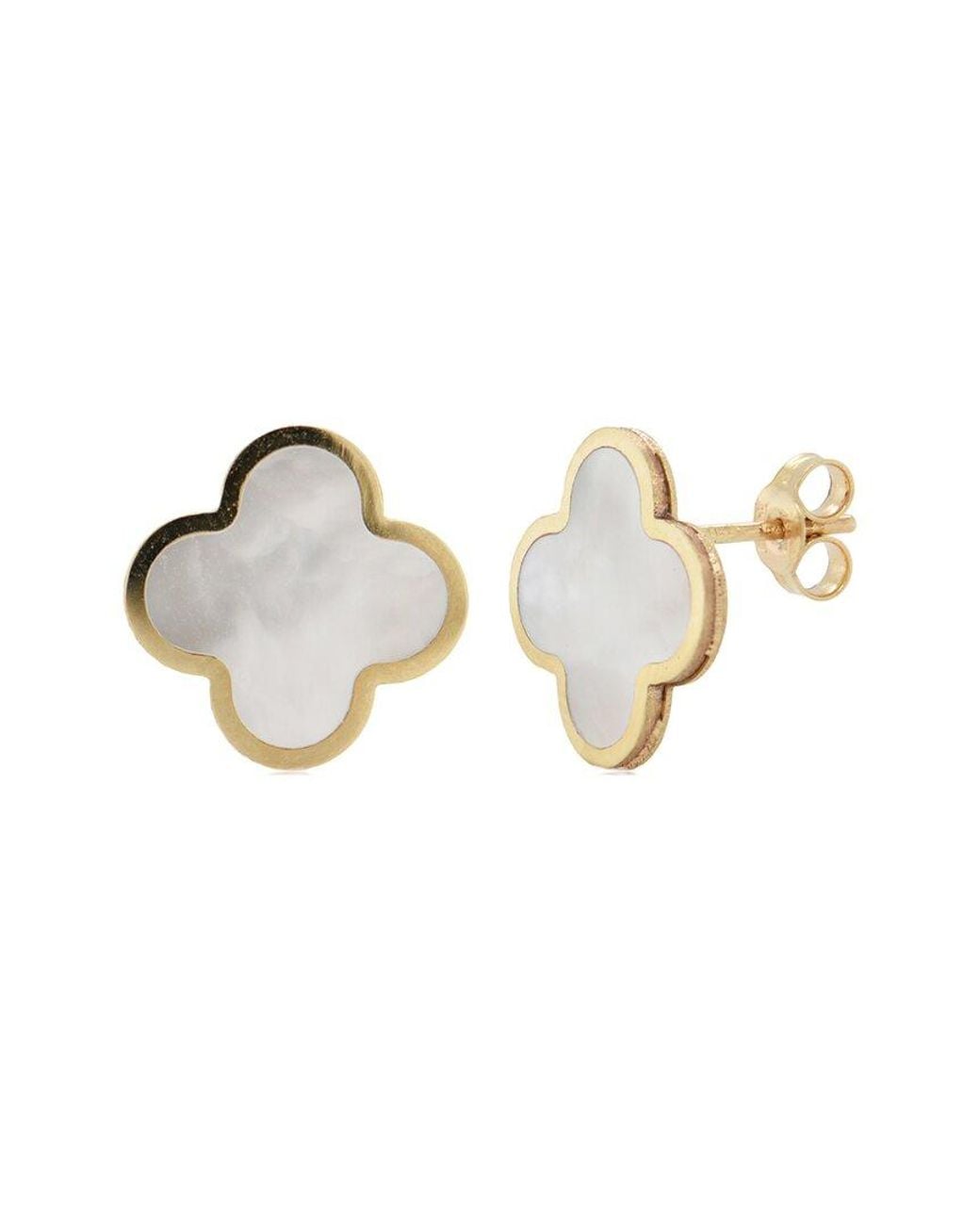 Italian Gold Metallic 14K Pearl Clover Studs