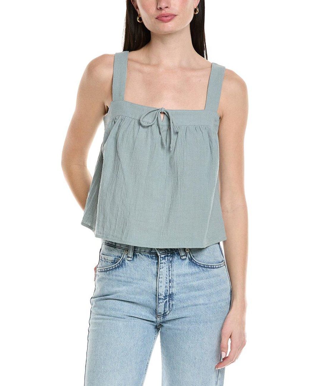 Seraphin Blue Textured Linen-Blend Top