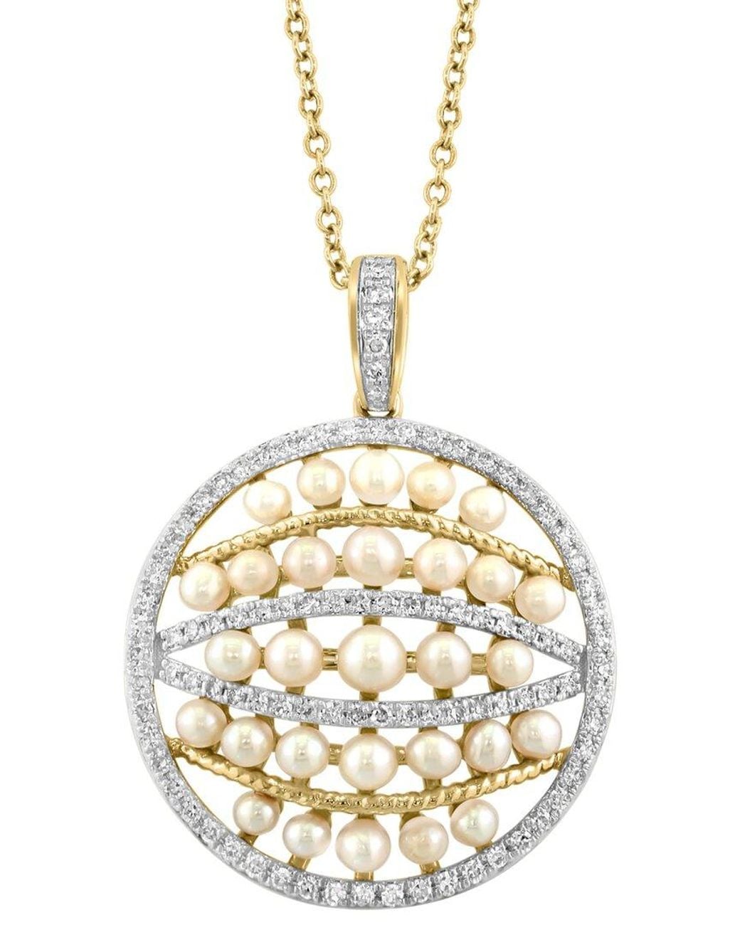 Effy Fine Jewelry Metallic 14K 0.33 Ct. Tw. Diamond & 2,2.3,2.5,3Mm Pearl Necklace