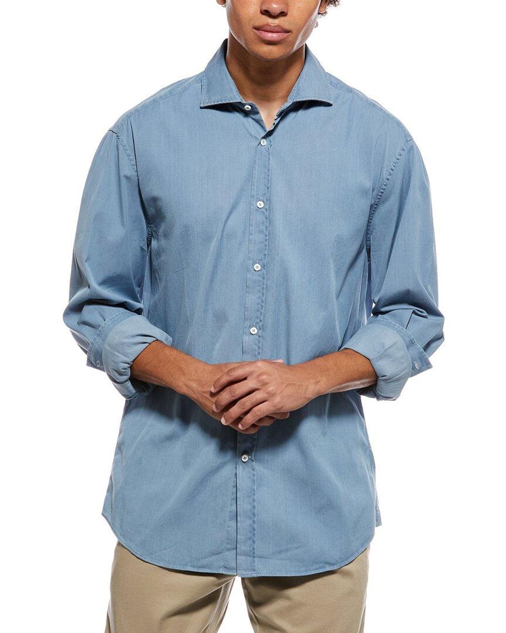 Brunello Cucinelli Blue Solid Shirt for men