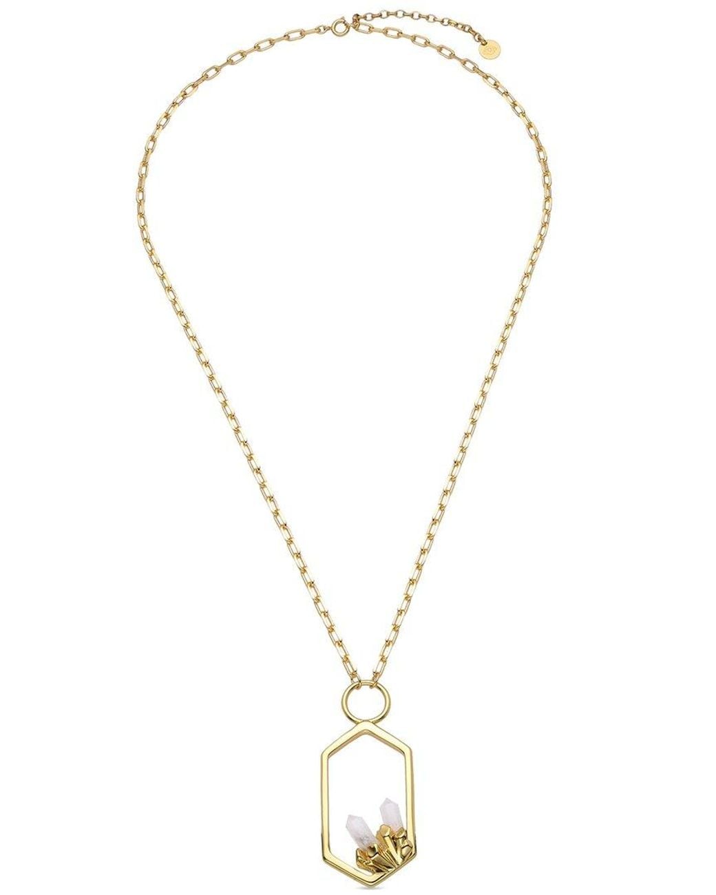 Eye Candy LA Metallic Clear Quartz Pendant Necklace