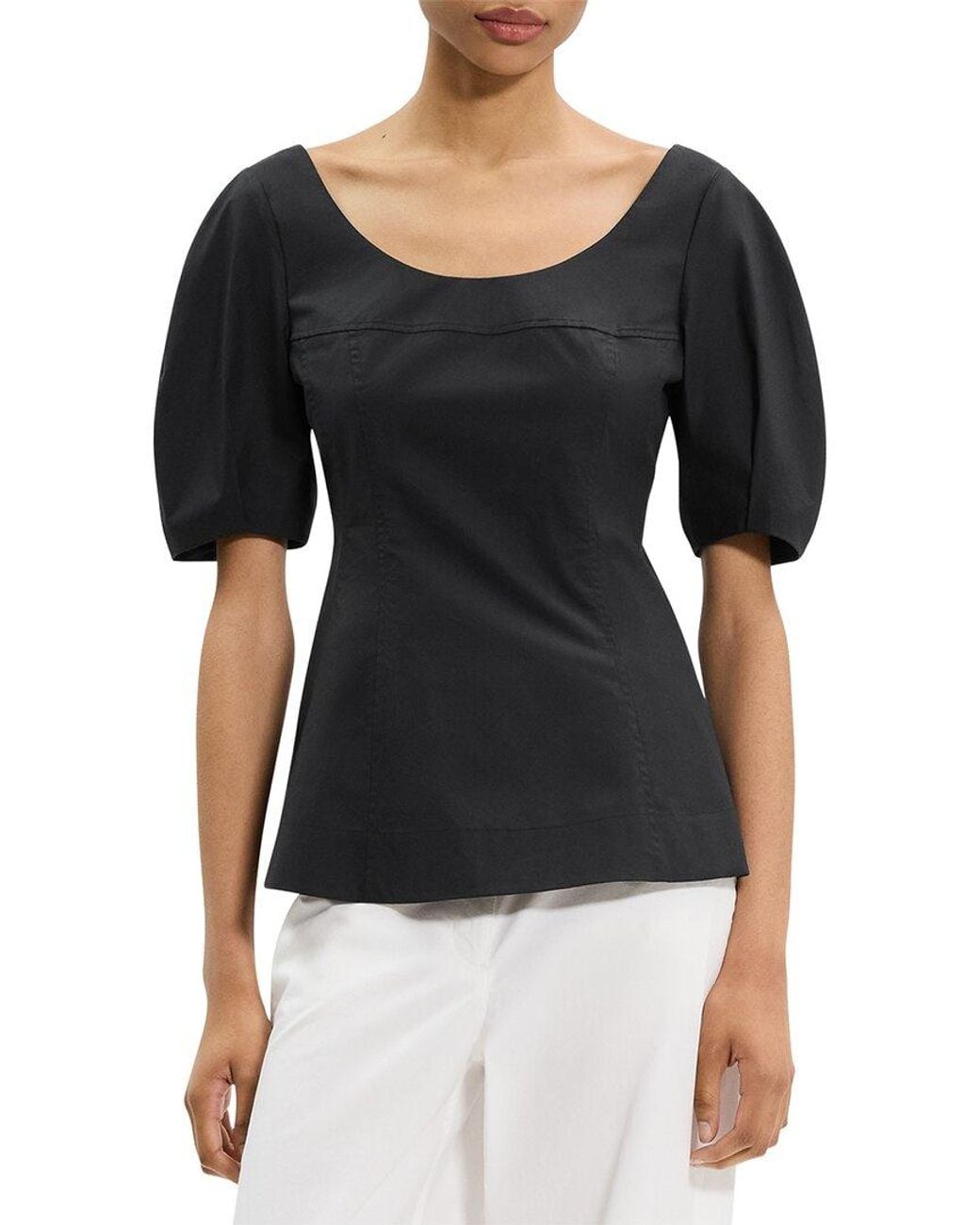 Theory Black Puff Sleeve Blouse