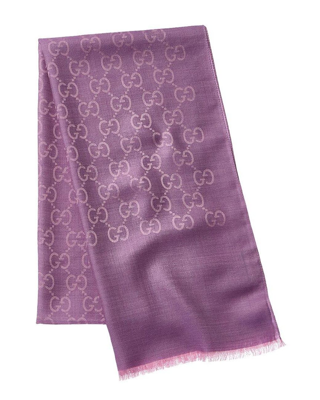 Gucci Purple Logo Small Jacquard Wool & Silk-blend Scarf