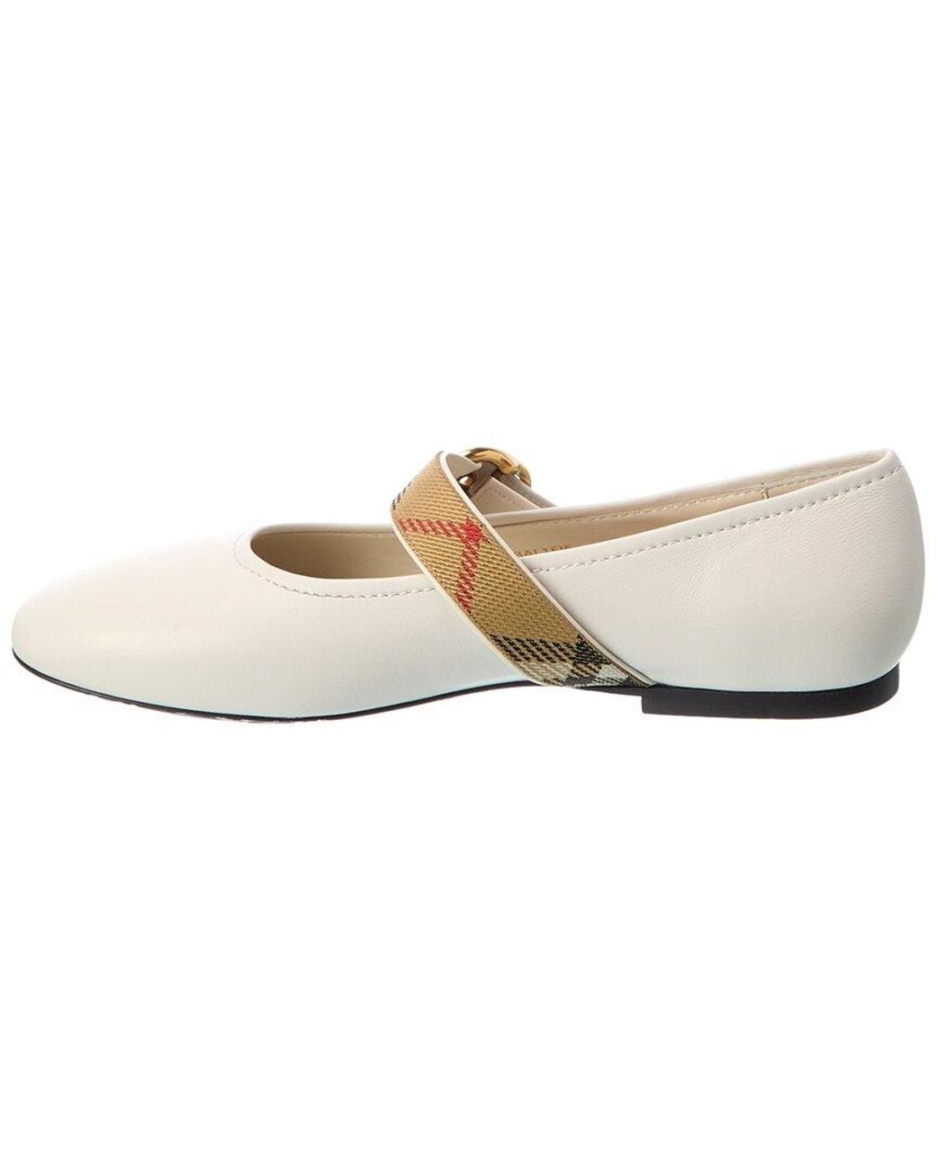 Burberry White Check Robin Leather Ballerina Flat