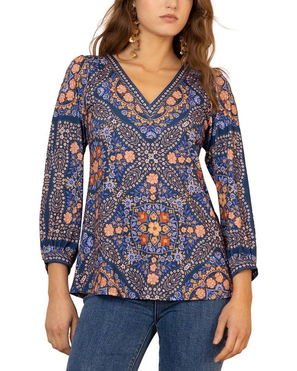 Hale Bob Blue Paloma Long Sleeve Blouse