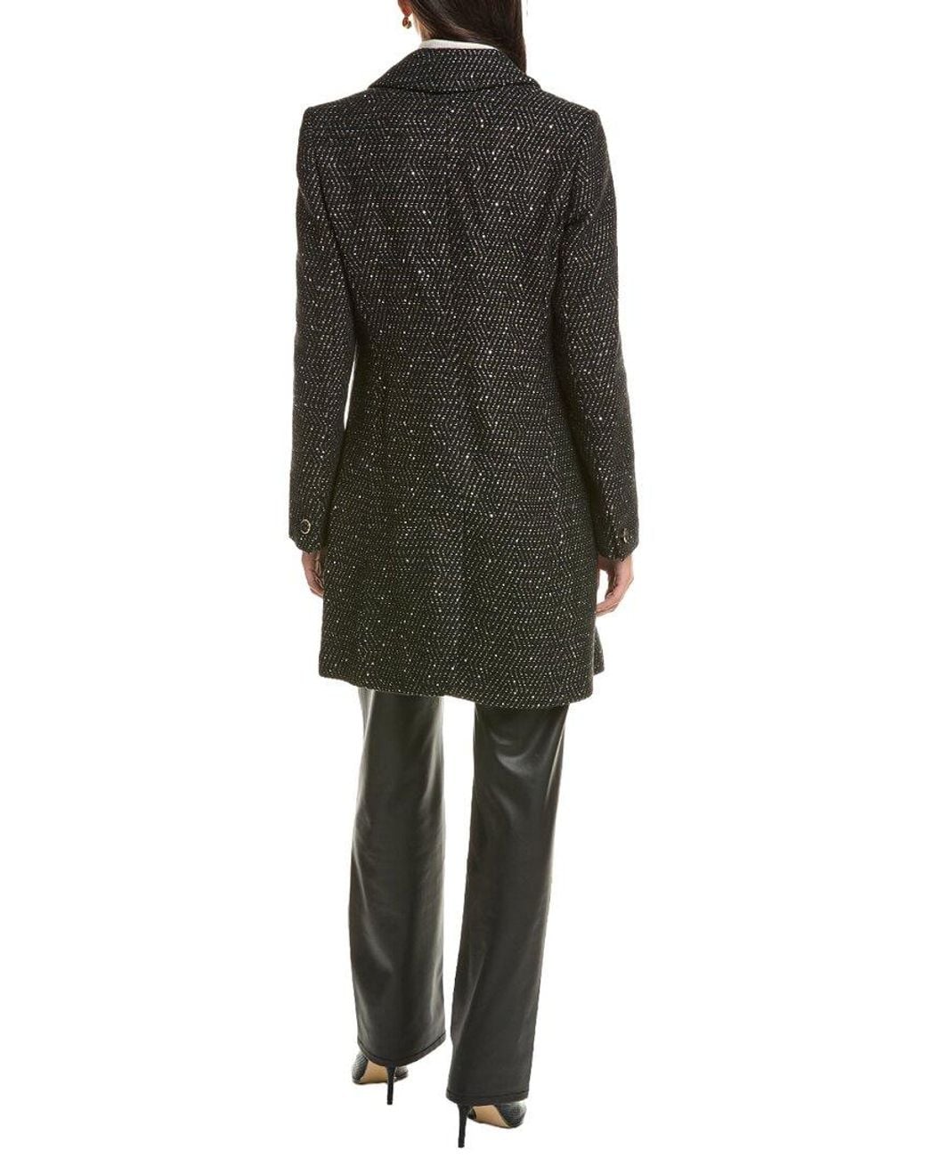 Cece Black Herringbone Wool-Blend Coat
