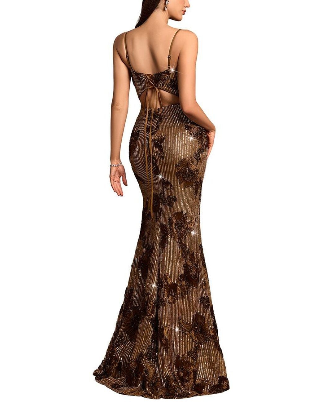 Luna Tuccini Brown Embellished Maxi Dress