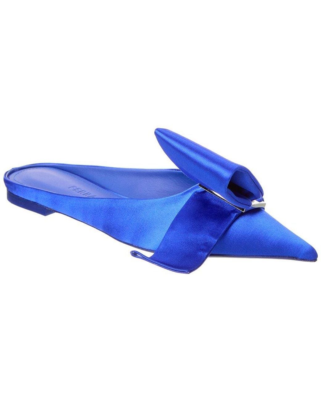 Ferragamo Blue Emii T Satin Flat