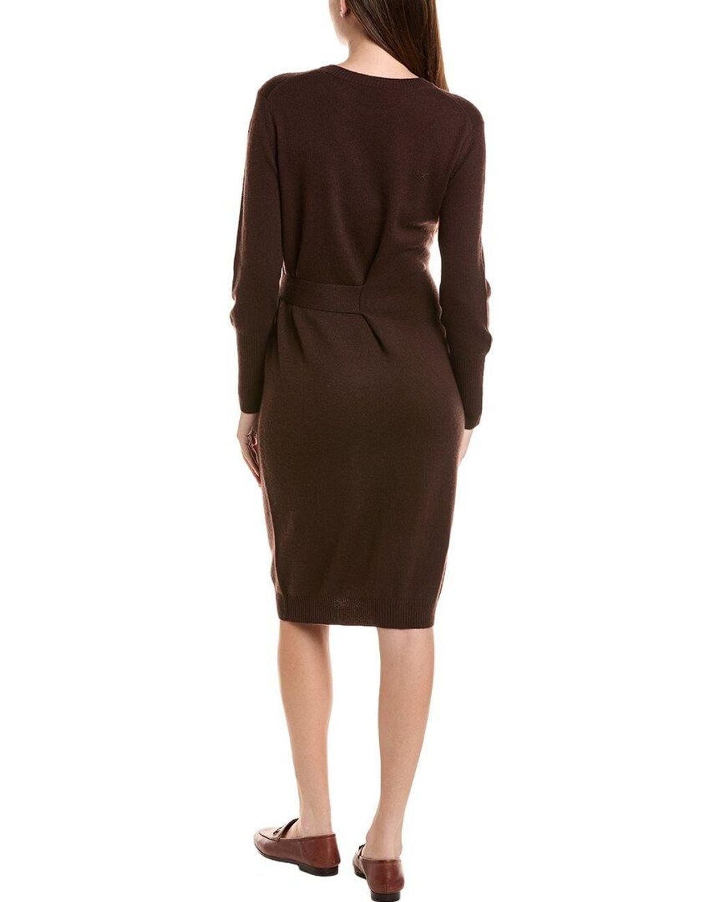 Forte Brown Waist Tie Crewneck Wool & Cashmere-Blend Sweaterdress