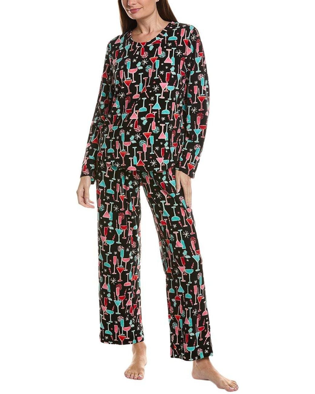 Hue Black 2Pc Waffle Fleece Pajama Set