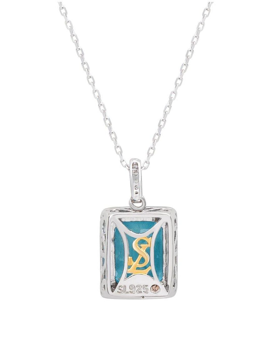 Suzy Levian Blue Silver 0.02 Ct. Tw. Diamond & Gemstone Unique Halo Pendant