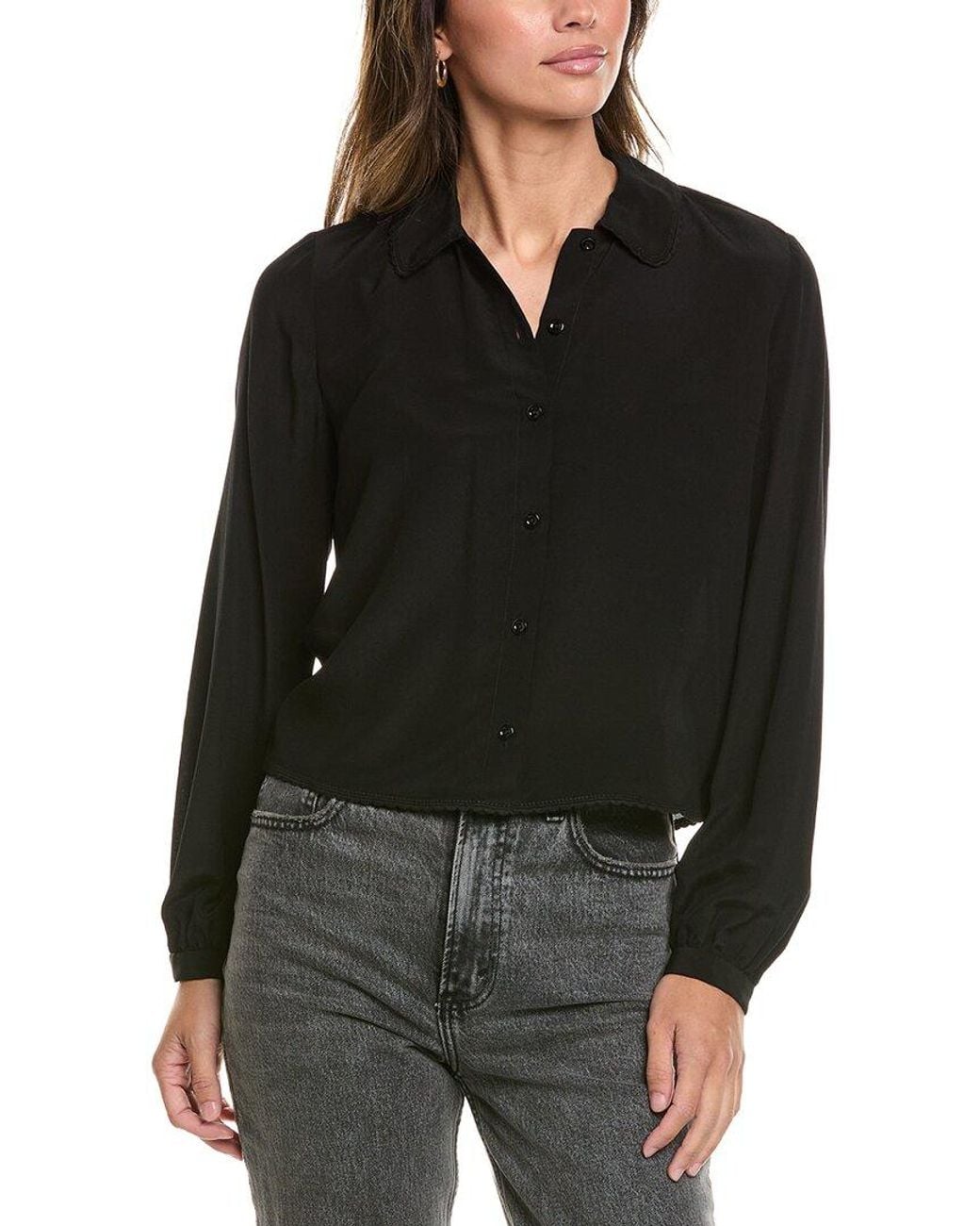 FRAME Black Frame The Silk Prim Blouse