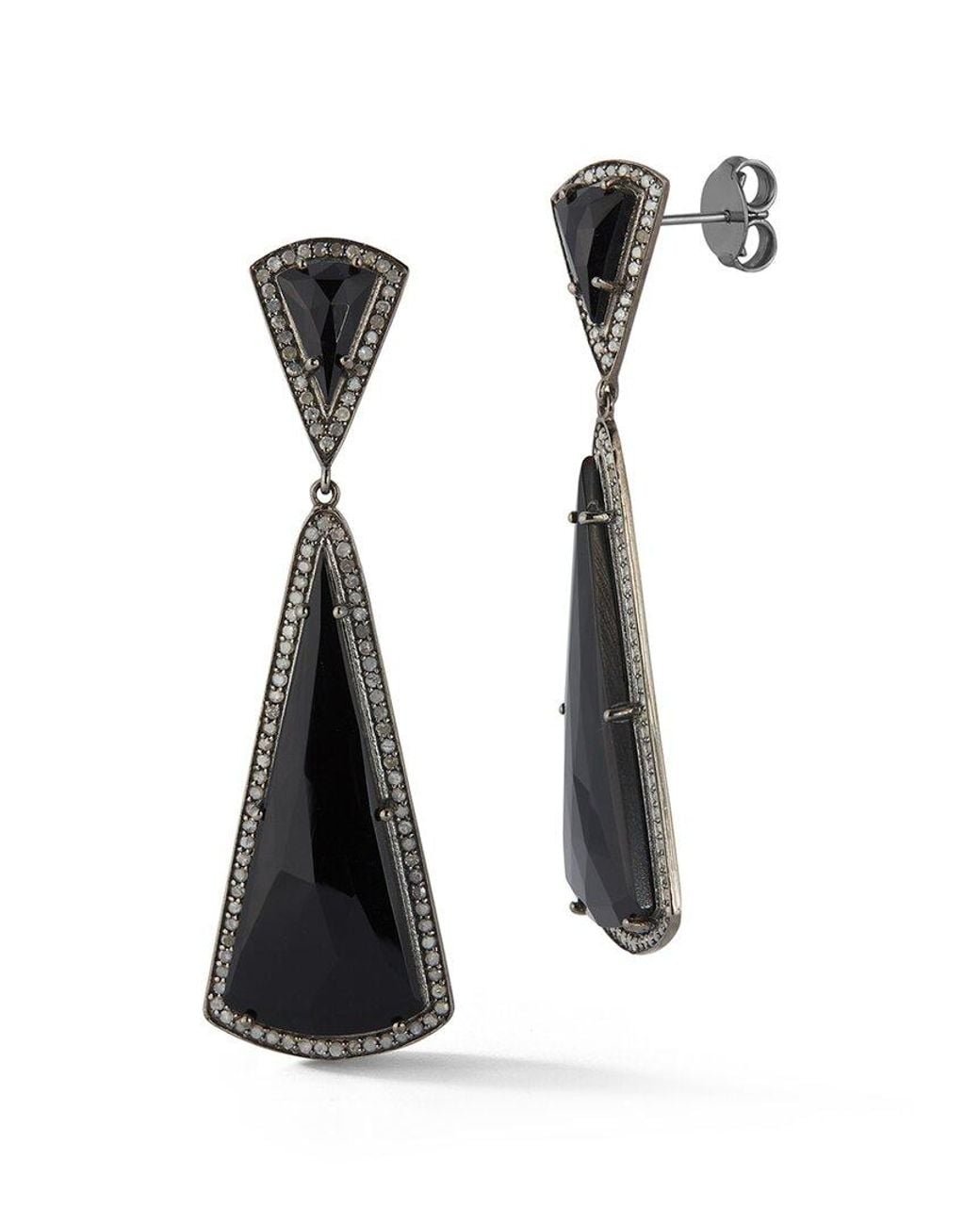 Banji Jewelry White Silver 2.00 Ct. Tw. Diamond & Black Onyx Drop Earrings