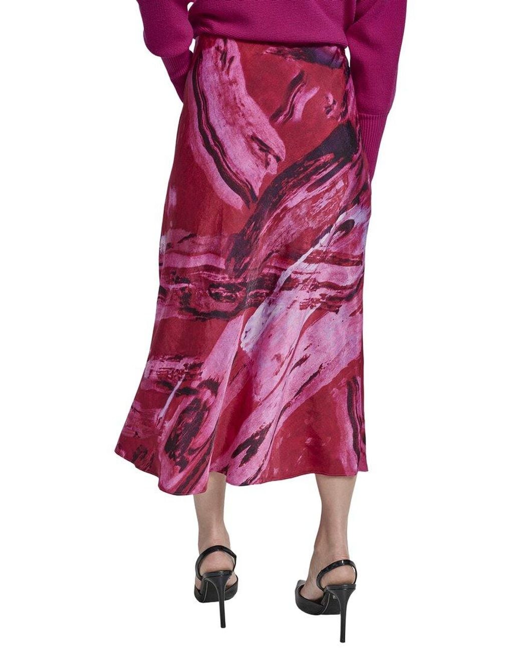 DKNY Red Printed Bias Skirt