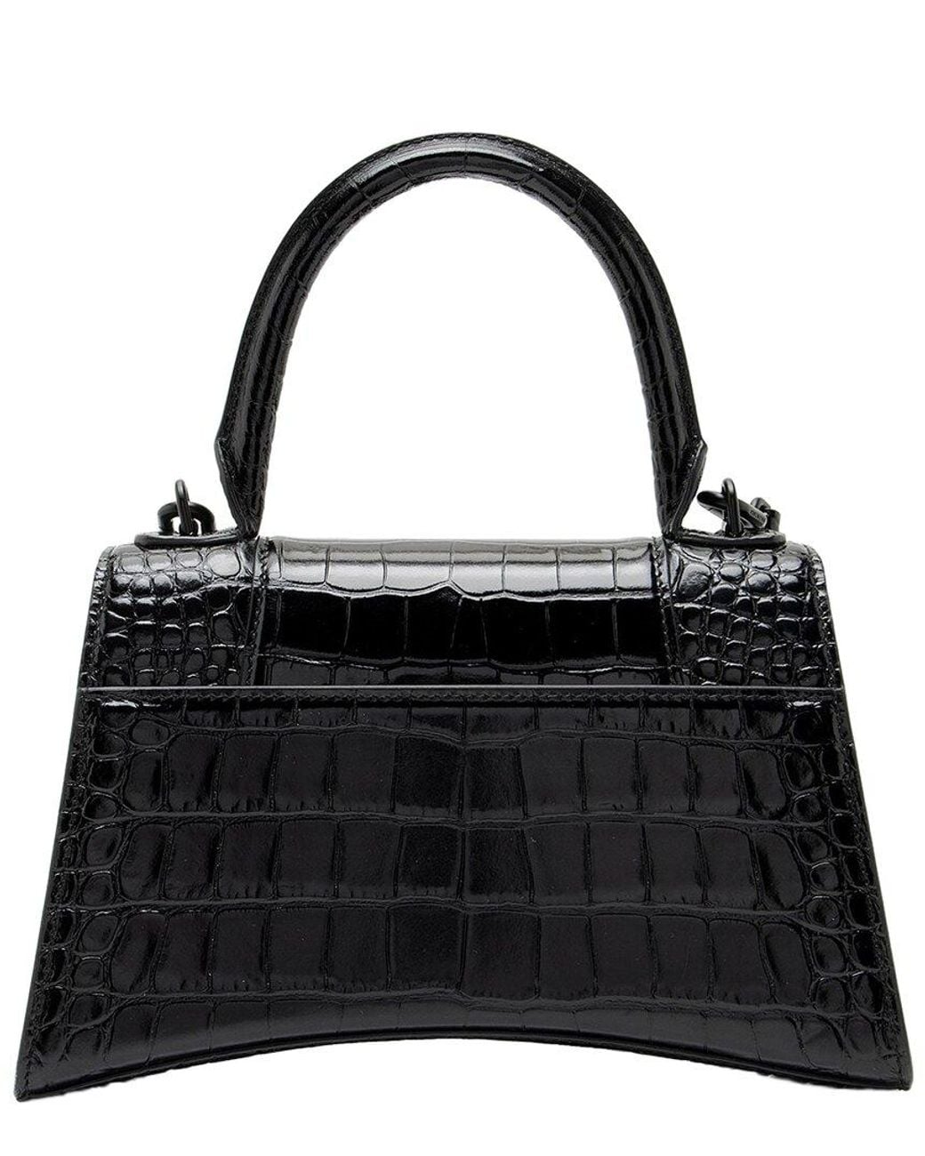 Balenciaga Black Shiny Croc-Embossed Calfskin Hourglass Small Top Handle (Authentic Pre-Loved)