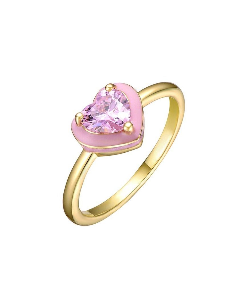 Rachel Glauber Pink 14k Plated Cz Heart Ring