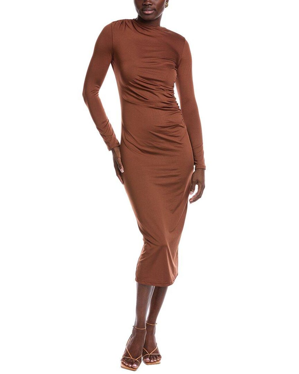 JLuxe Brown Ruched Midi Dress