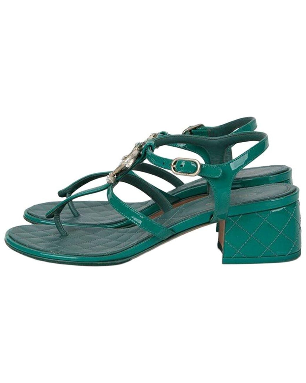 Chanel Green Leather Cc Logo Strap Sandal (Authentic Pre-Loved)