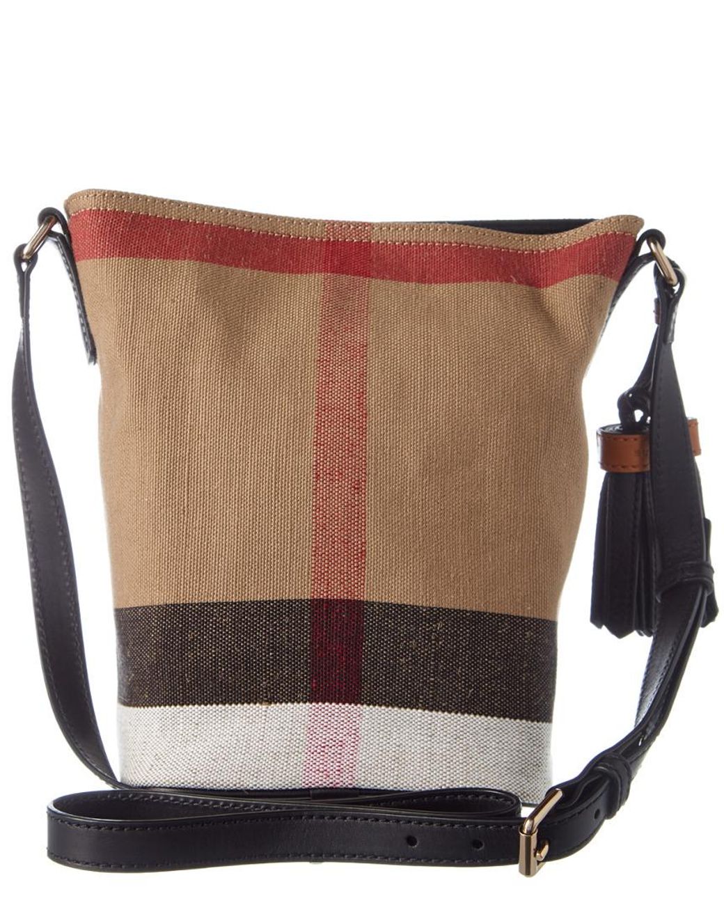 Burberry Ashby Small Canvas Check & Leather Bucket Bag in Natural | Lyst