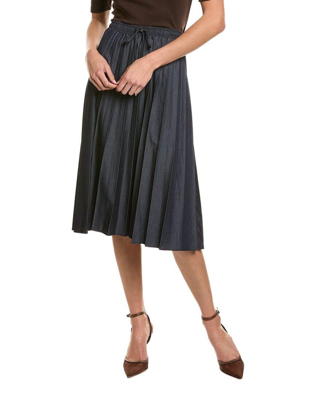 Ellen Tracy Black Tencel Pleated Skirt
