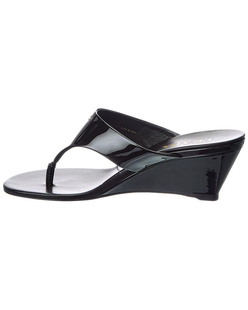 Prada Black Patent Wedge Sandal