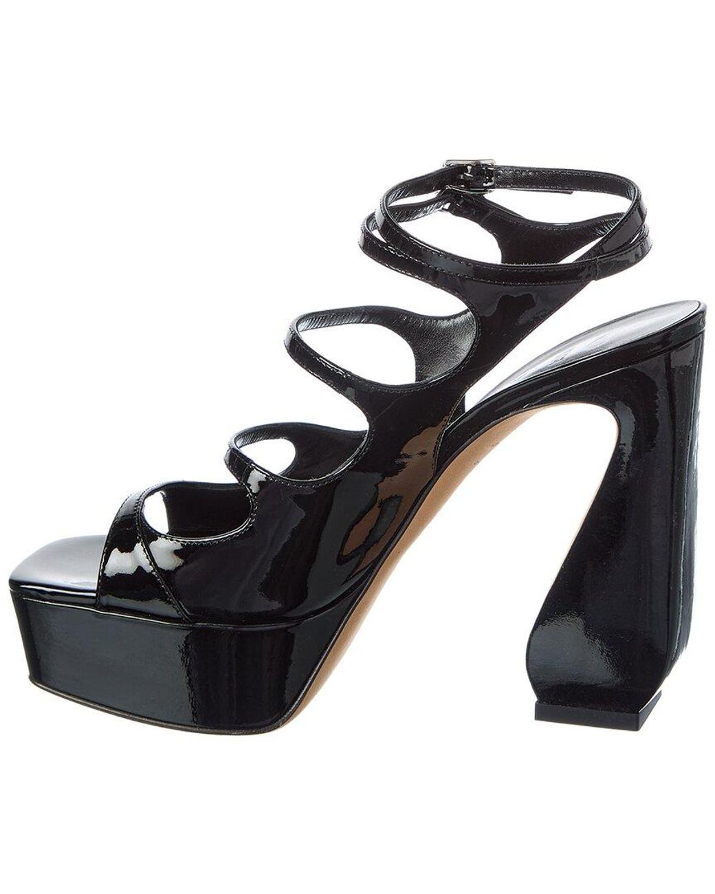 Sergio Rossi Black 90 Patent Platform Sandal
