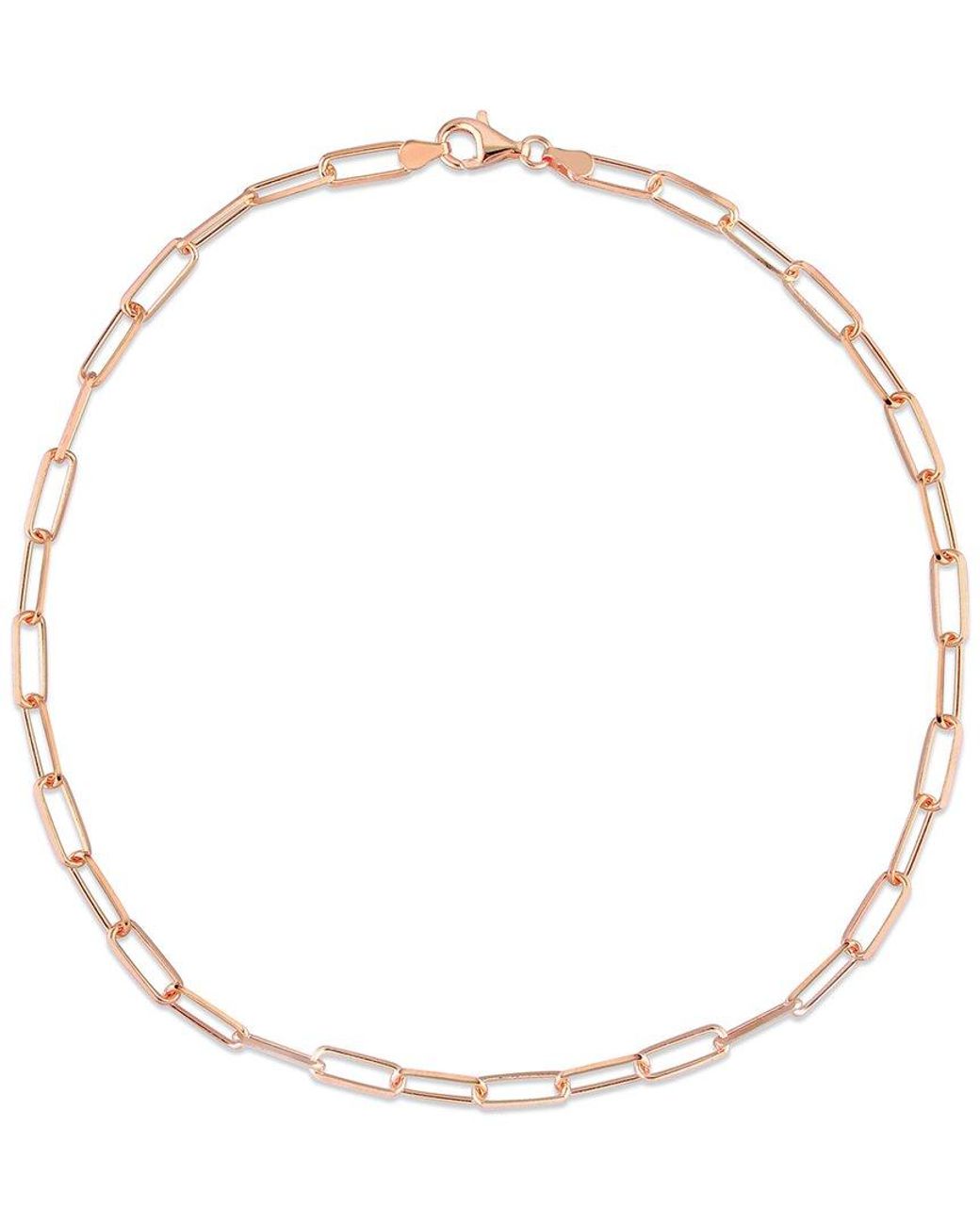 Italian Silver Metallic 18K Rose Over Diamond-Cut Paperclip Chain Necklace