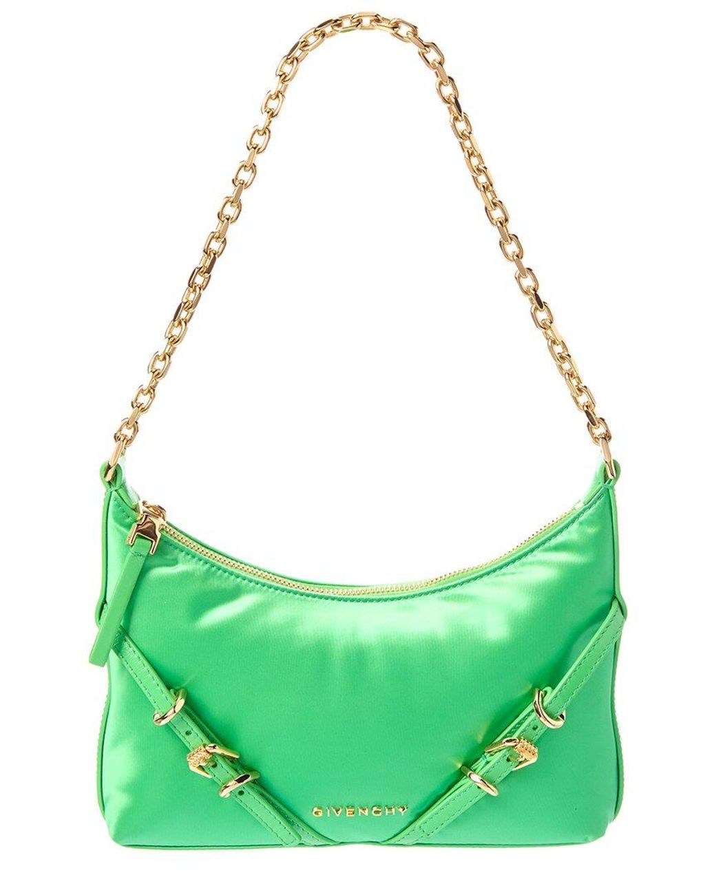 Givenchy Green Voyou Party Satin & Leather Shoulder Bag