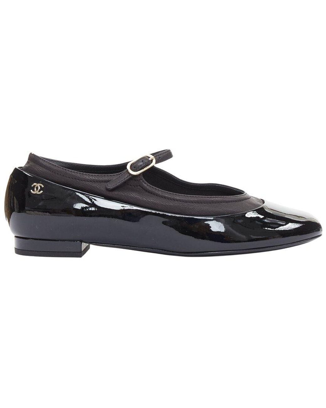 Chanel Black Patent Leather Cc Logo Mary Jane Ballet Flat (Authentic Pre- Loved)